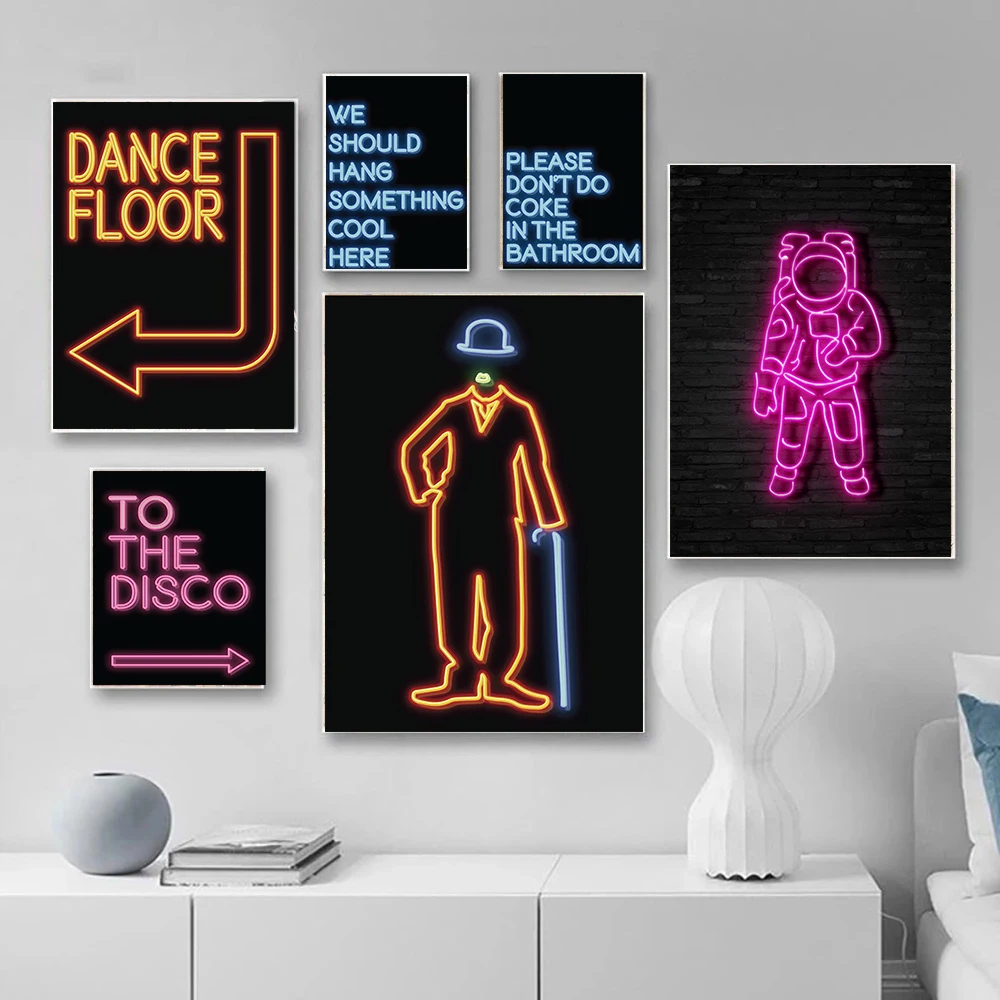 

Картина на холсте "To The Disco", домашний декор, астронавт, принт, неоновые огни, современный танцпол, плакаты, декор комнаты, картина