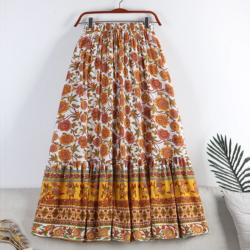 

Floral Drawstring Strap Skirt High Waist Tulle Skirts Elastic A Line Holiday Split Mujer Faldas Women Elegant Fairy Dropshipping