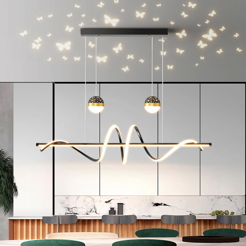 

Dining Room Pendant Lamp Modern Simple Butterfly Projection Gold Nordic Light Luxury Table Lamp Strip Dinn Hall Bar Pendant Lamp