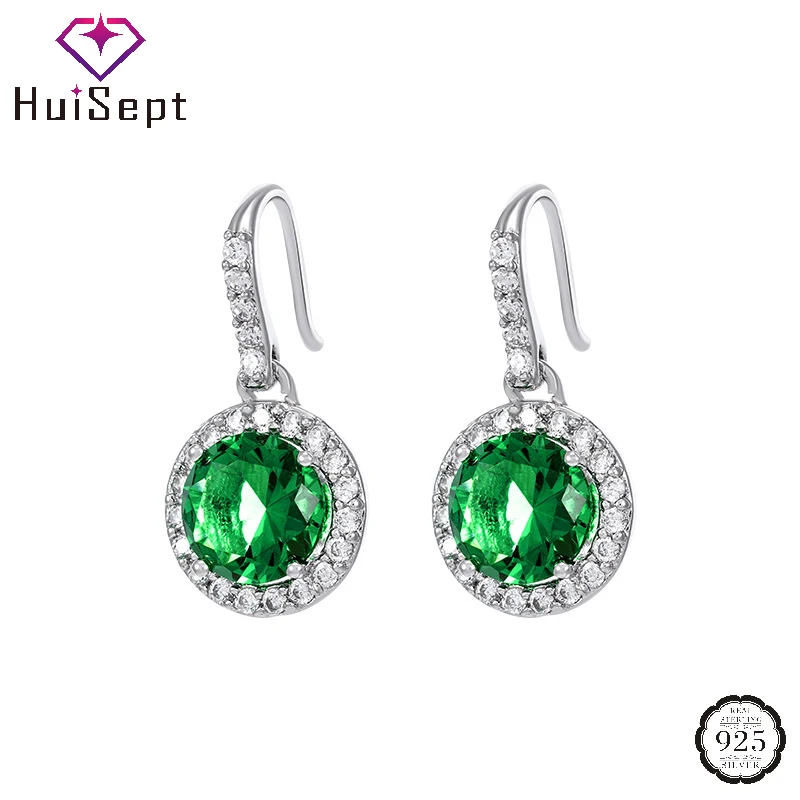 

HuiSept Classic Emerald Zircon Earrings 925 Silver Jewelry Accessories for Women Wedding Engagement Party Gift Drop Earring