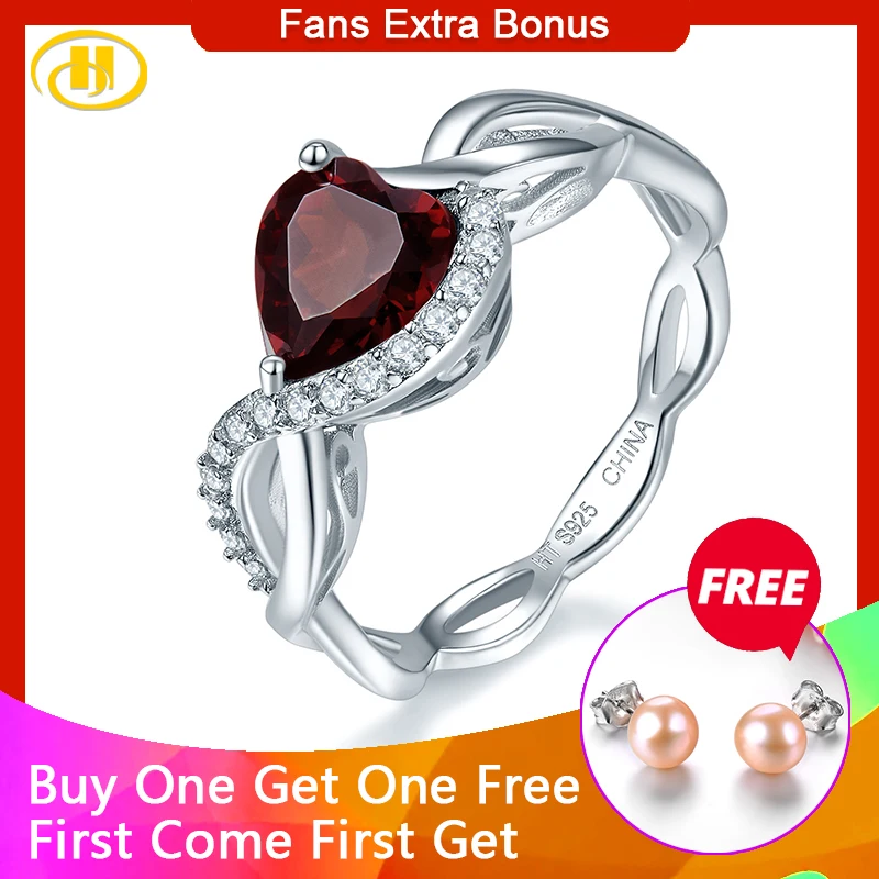

Hutang 925 Sterling Silver Ring 1.73 Carats Natural Garnet & Cubic Zirconia Rings Romantic Style Fine Jewelry for Girl's Gift