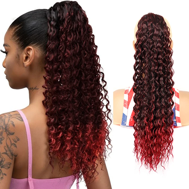 Длинный кудрявый афро на шнурке для конского хвоста 22 дюйма синтетический