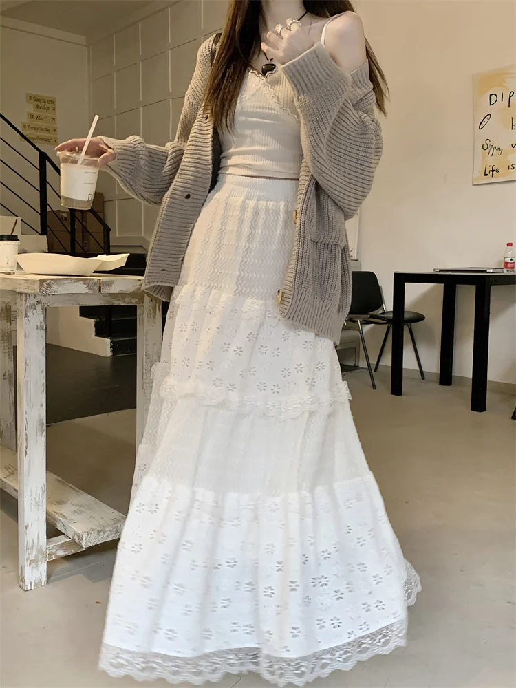 Юбка-миди Женская кружевная трапециевидная Черная