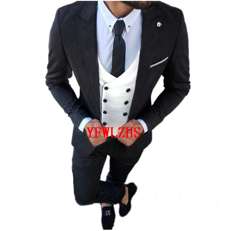 

Customize Groom Tuxedos Wool Blend Men's Suit Jacket Blazers Halloween Costume Elegant For Luxury Man Suit's For Wedding 259