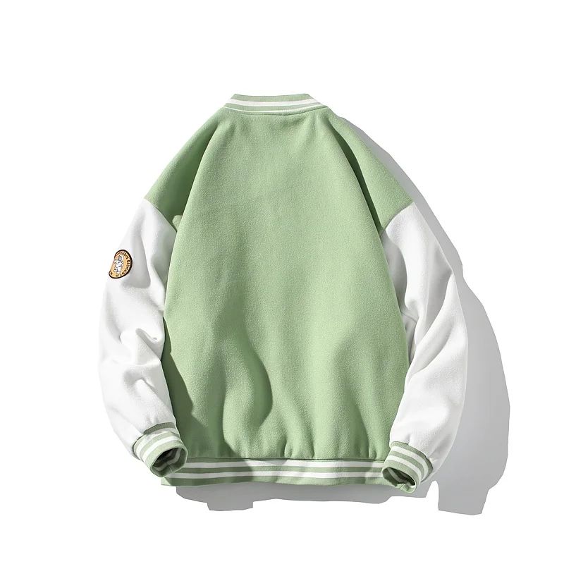 

New Men Mens Jacket Fashion Patchwork Harajuku Vibe Baseball uniform Coat Hip Hop Japanese Streetwear Green Jackets