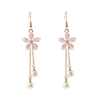 2022 flower petal pearl long earrings for women light luxury temperament charm wedding korea fashion girls party jewelry gifts