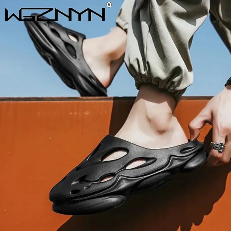 

Мужские дышащие шлепанцы без застежек, на толстой подошве, с отверстиями