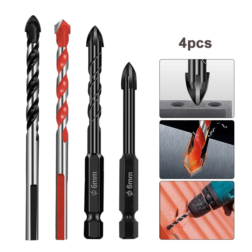

4PCS Universal Cross Hex Tile Drill Bit Set Wood Glass Ceramic Concrete Carbide Hole Opener Brick Hard Alloy Triangle Bit Tool