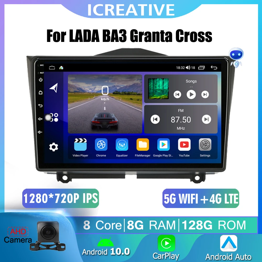 

Icreative 8+128GB 4G Android Auto Radio For LADA BA3 Granta Cross 2018 2019 Car Stereo Multimedia GPS Wireless Carplay 2din DVD