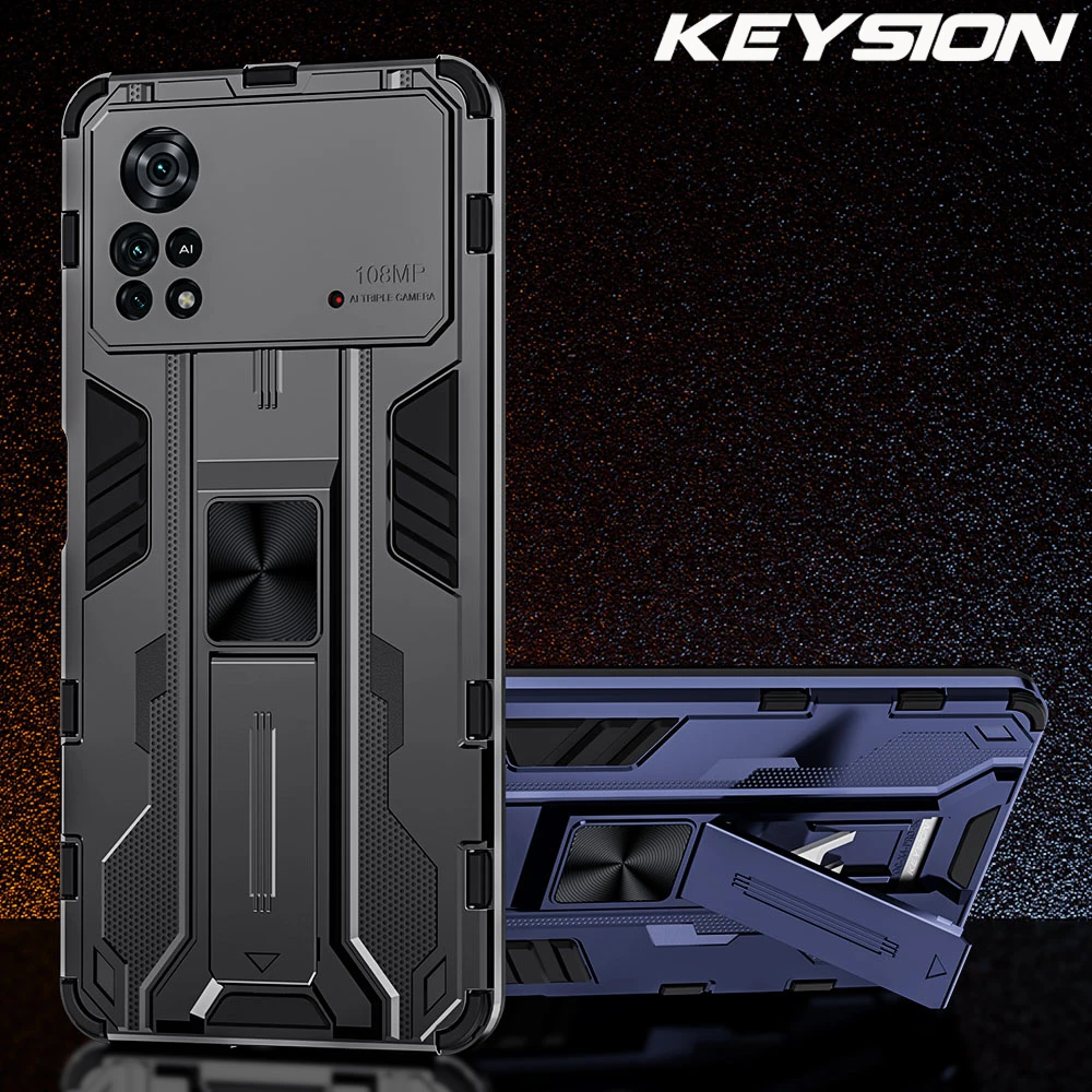 

KEYSION Shockproof Armor Case for Xiaomi POCO X4 Pro 5G M4 Pro M3 Silicone+PC Stand Phone Back Cover for POCO F3 5G X3 NFC X3 GT