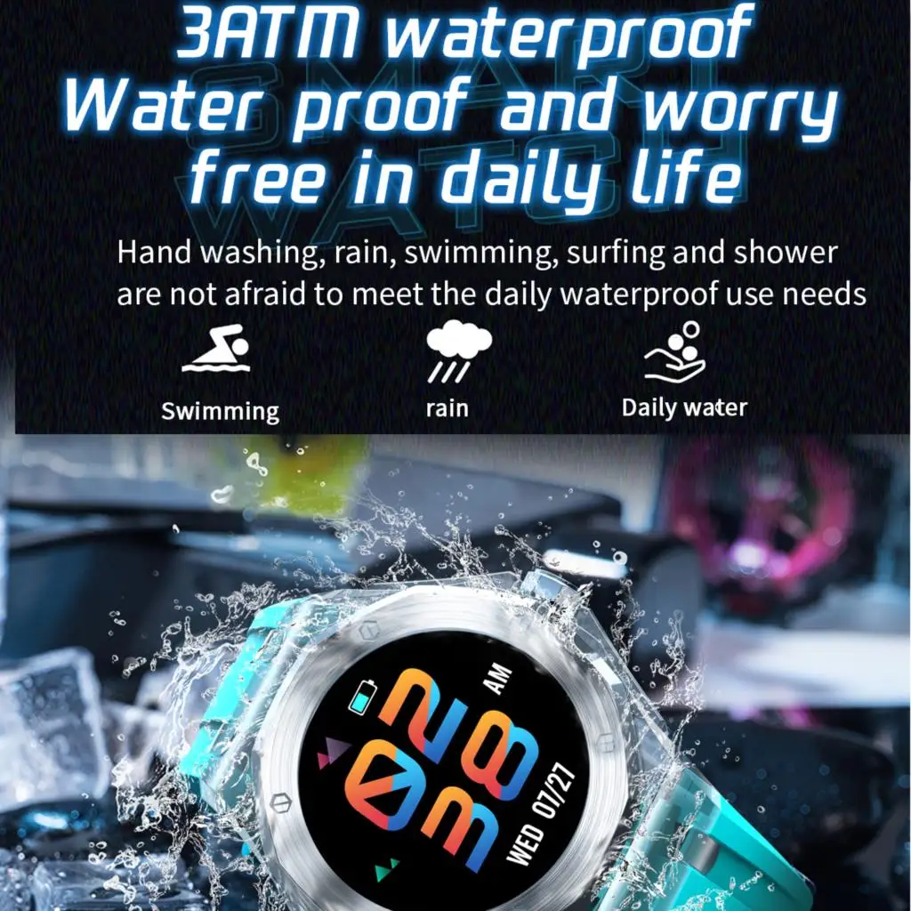 2024 Новые Смарт-часы для мужчин ледяной прозрачный корпус синий зуб вызов