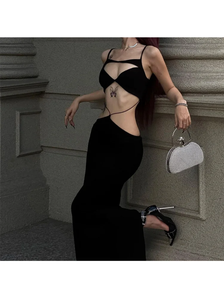 

European and American Women's New Spring and Summer Suspenders, Open Back, Open Waist, Split Sexy Casual Dress for Women
