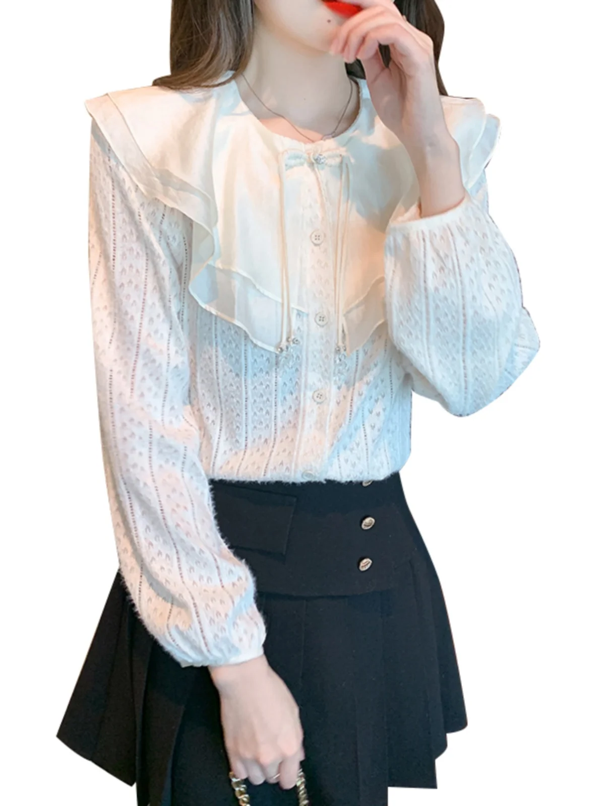 2024 новые французские шифоновые рубашки с кукольным воротником и длинными