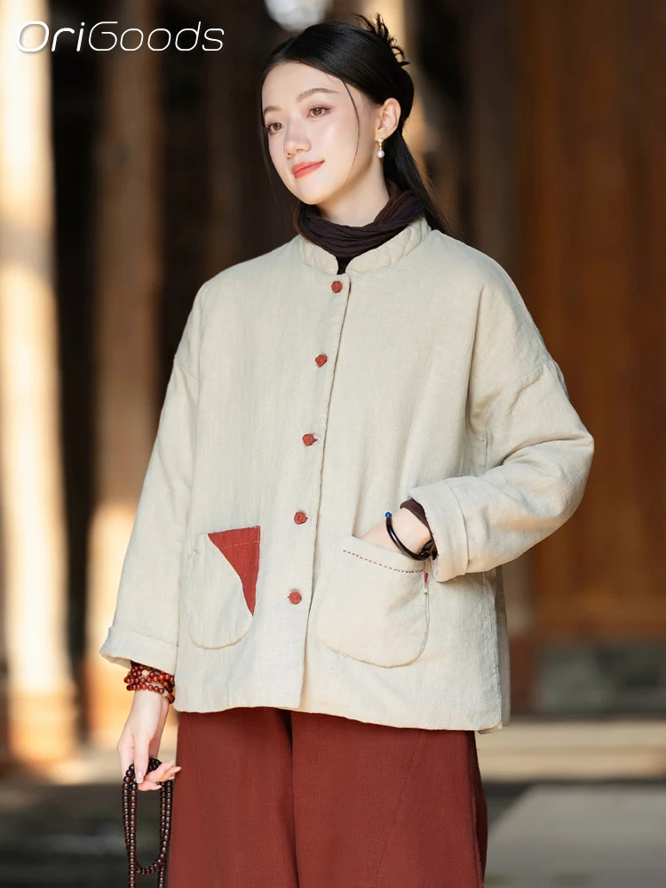 OriGoods стеганая куртка женская одежда в китайском стиле Рами хлопковые стеганые