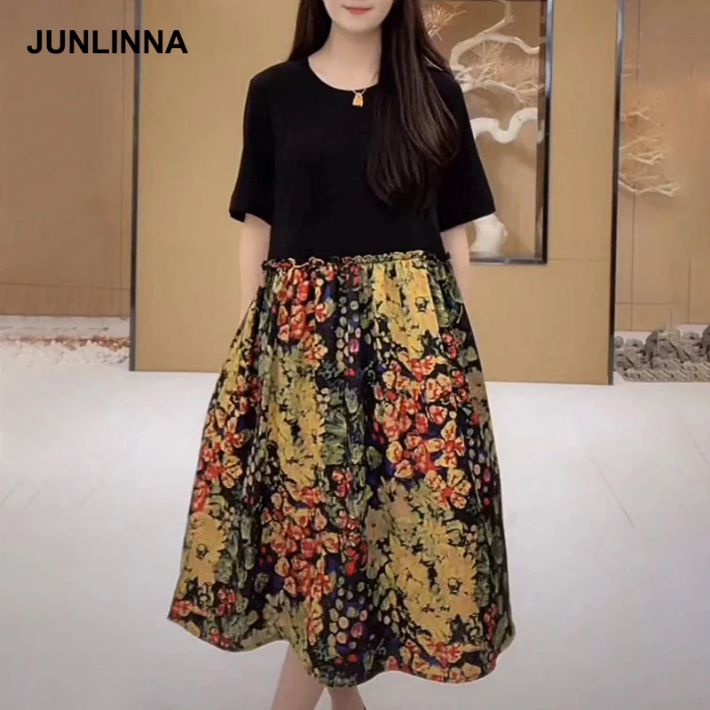 

Женское платье из модала и сатина JUNLINNA, свободное летнее контрастное платье большого размера