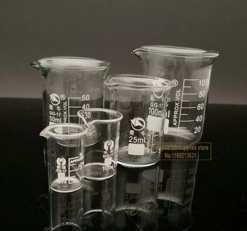 1Set (5/10/25/50/100ml) Borosilicate Glass Beaker Clear Measuring Cup Medical Supplies and Equipment |
