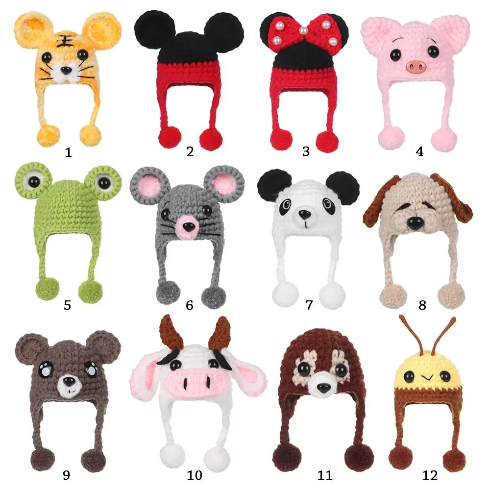 12 ~ 16 см мультяшная кукла-животное вязаная шапка модные ушные шапки с животными