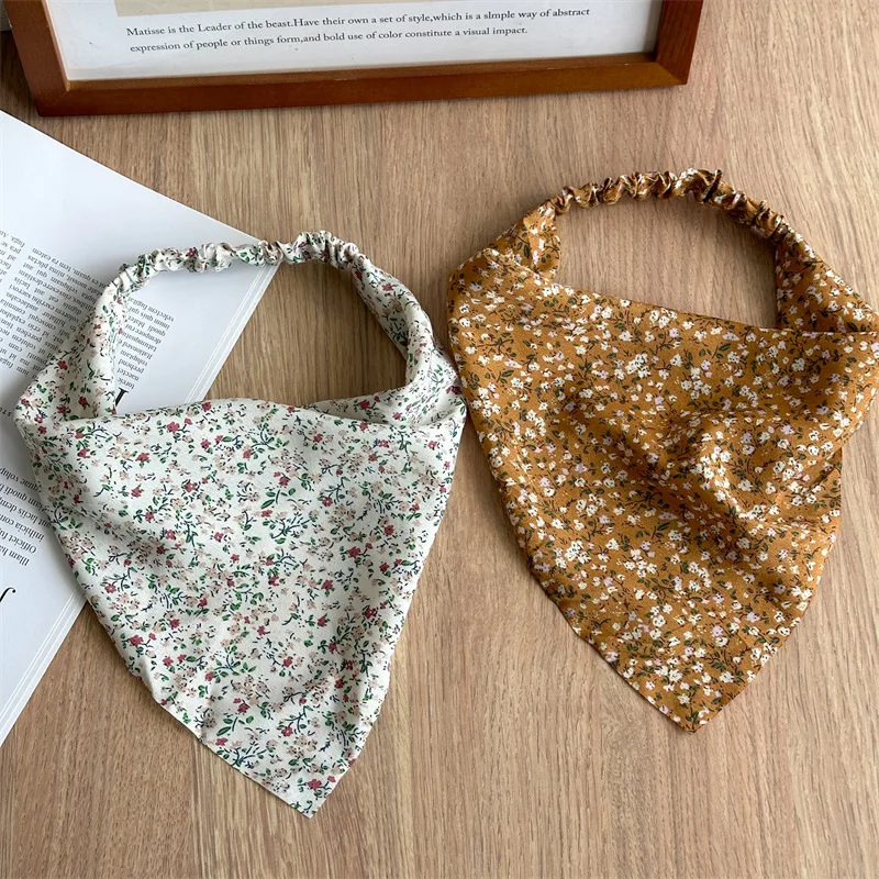 Женский пасторальный полупрозрачный треугольный шарф для волос с цветами