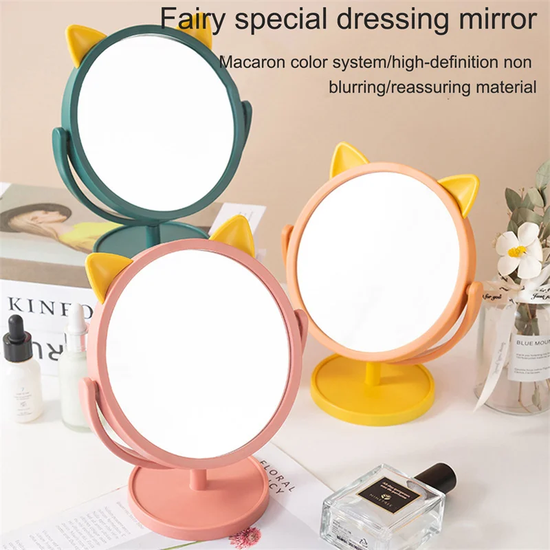 

Round Vanity Mirror With Cute Ear Shape 360 Degrees Rotation Suit For Bedroom