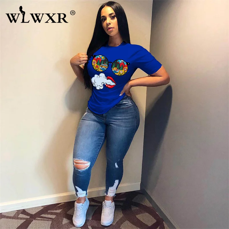 

WLWXR весенне-летние модные футболки с графическим принтом с круглым вырезом и коротким рукавом черный кроп-топ женская уличная одежда свободные белые топы 2022
