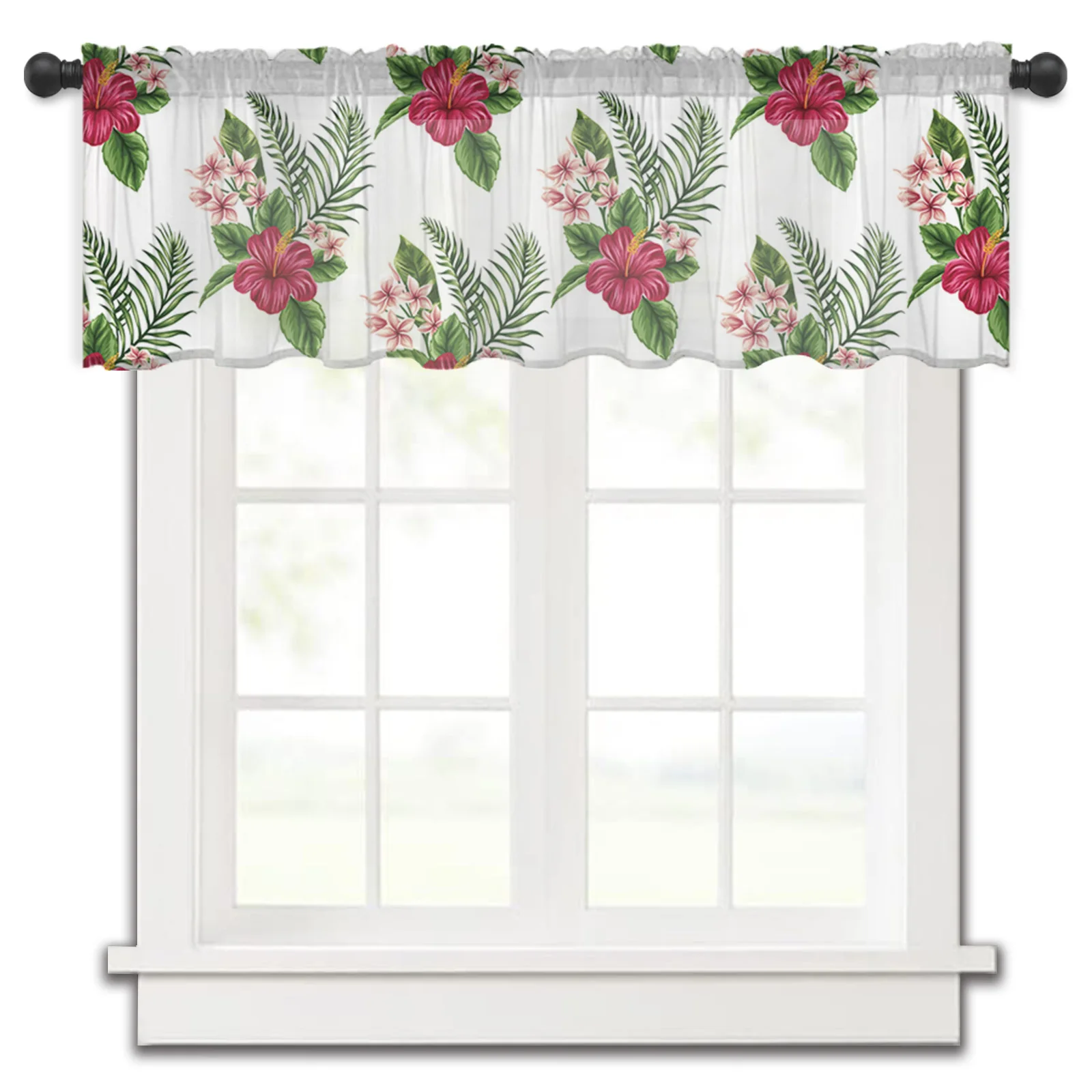 

Tropical Plants Tulle Kitchen Small Window Curtain Valance Sheer Short Curtain Bedroom Living Room Home Decor Voile Drapes