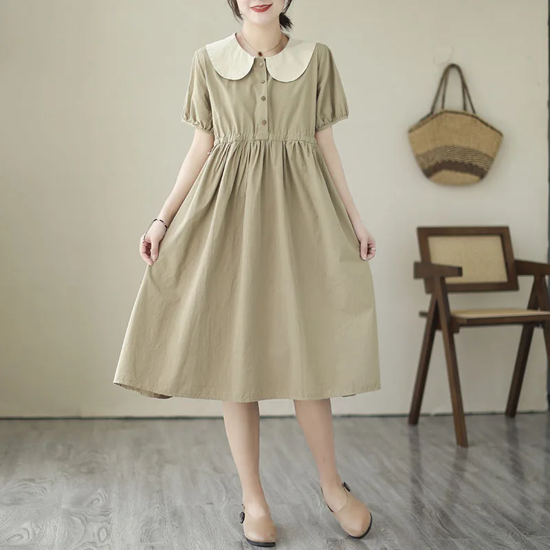 

Женское платье с круглым вырезом, свободное повседневное офисное платье в японском стиле, в стиле пэчворк, лето 2023