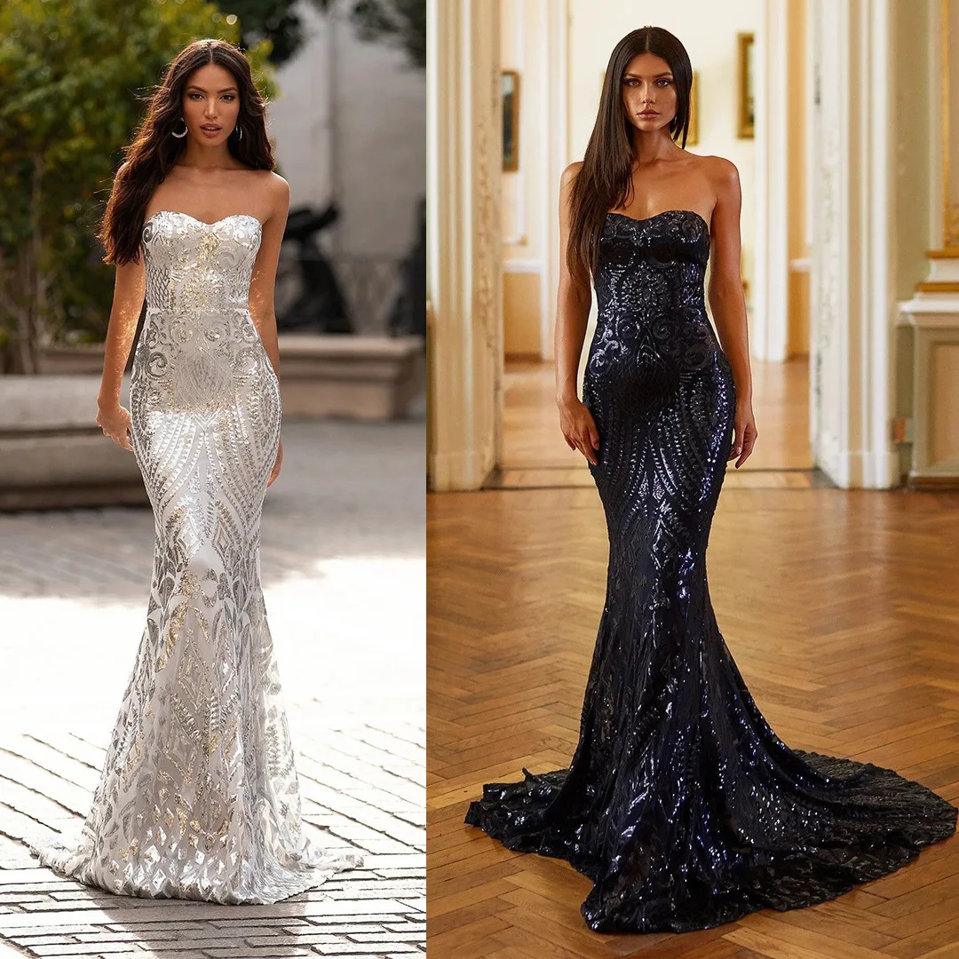 

2023 Spring New Women's Sexy Strapless Sleeveless Wedding Dress Bridesmaid Dress Long Skirt Slim Dress