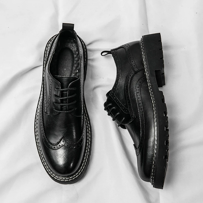 

Роскошные Брендовые мужские туфли, модные броги на толстой подошве, рабочие туфли для мужчин, повседневные кожаные туфли, британский стиль, мужские классические оксфорды