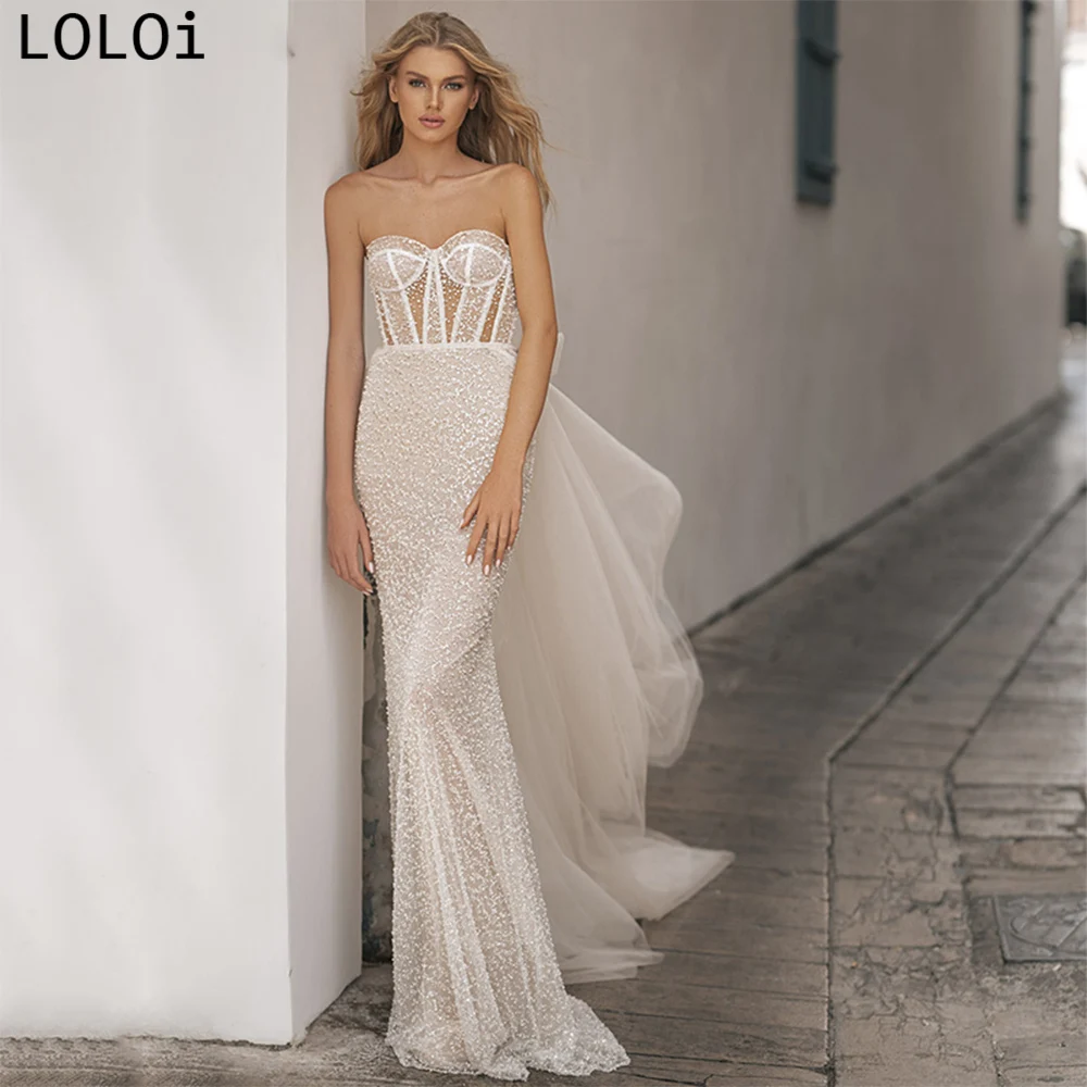 

Dream Tulle Mermaid Dress Trailing Skirt Sweetheart Backless Fishbone Corset Custom Wedding Dress