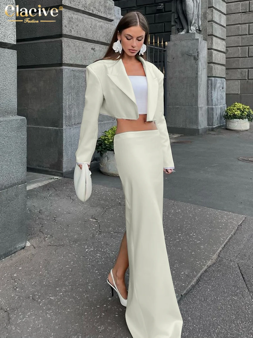 Clacive модный свободный бежевый женский комплект из двух предметов 2025 элегантный