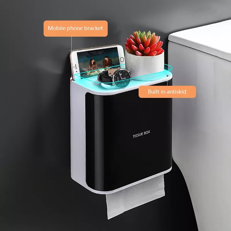 

2023 Four color Toilet Paper Holder Waterproof Wall Mounted Toilet Paper Holder Shelf Storage Box Bathroom Tool Tissue Holder Ba