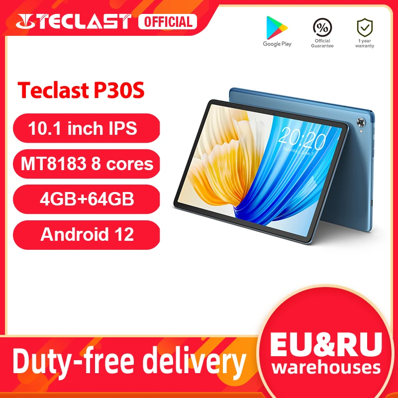 [Мировая премьера] Планшет Teclast P30S 10 1 дюйма 1280x800 IPS Android 12 4 ГБ ОЗУ 64 - Цена: 8278.93