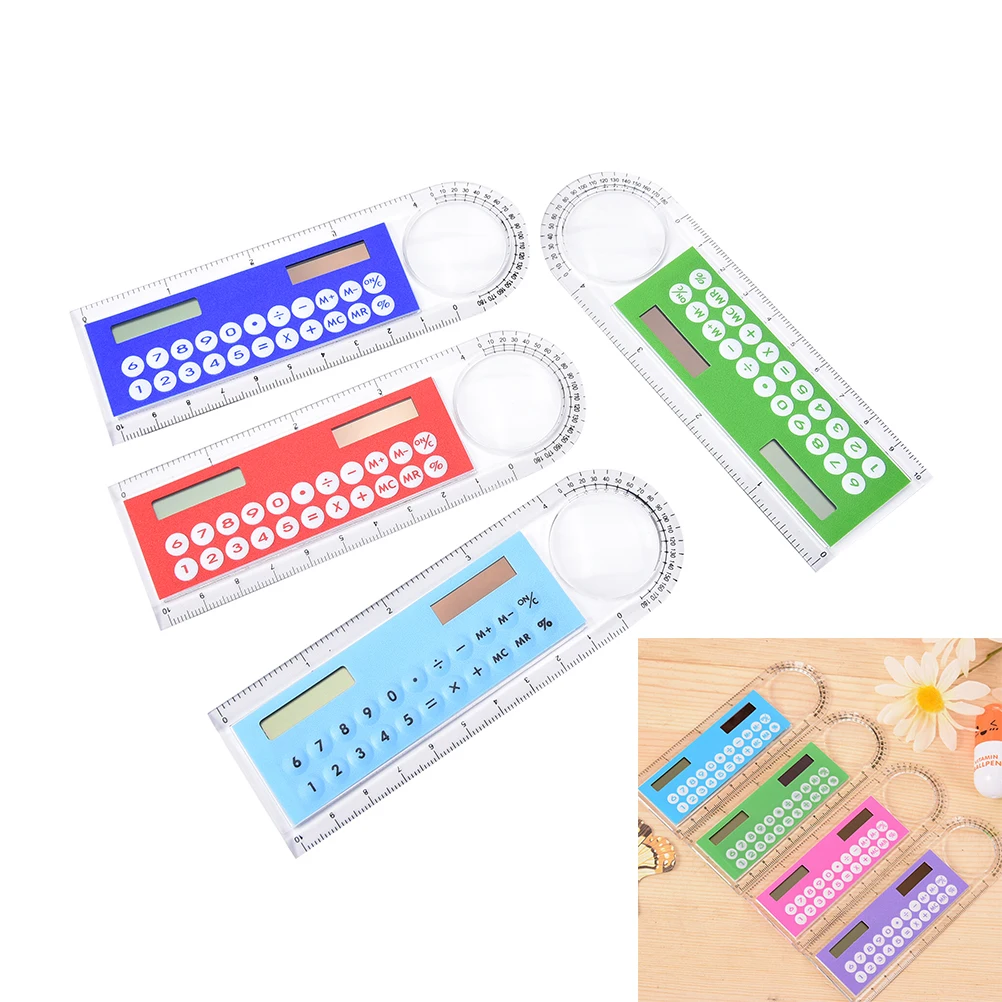 1Pcs 8 Digits Transparent Solar Calculator 2 in 1  Ruler Mini Digital Calculator Kids Stationery School Office Gifts