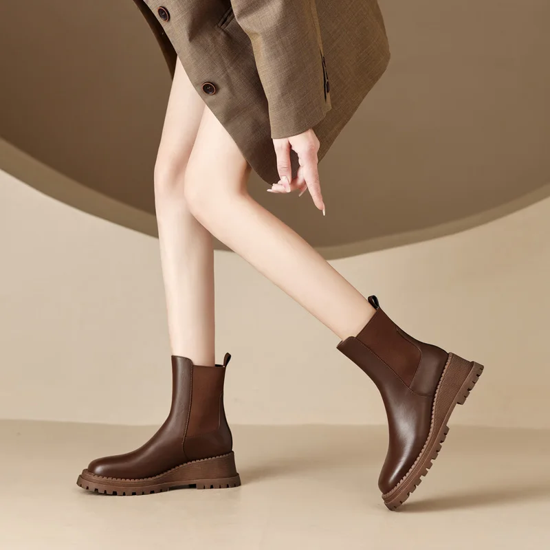 Женские кожаные ботинки челси SmallHut новые осенне-зимние черные коричневые