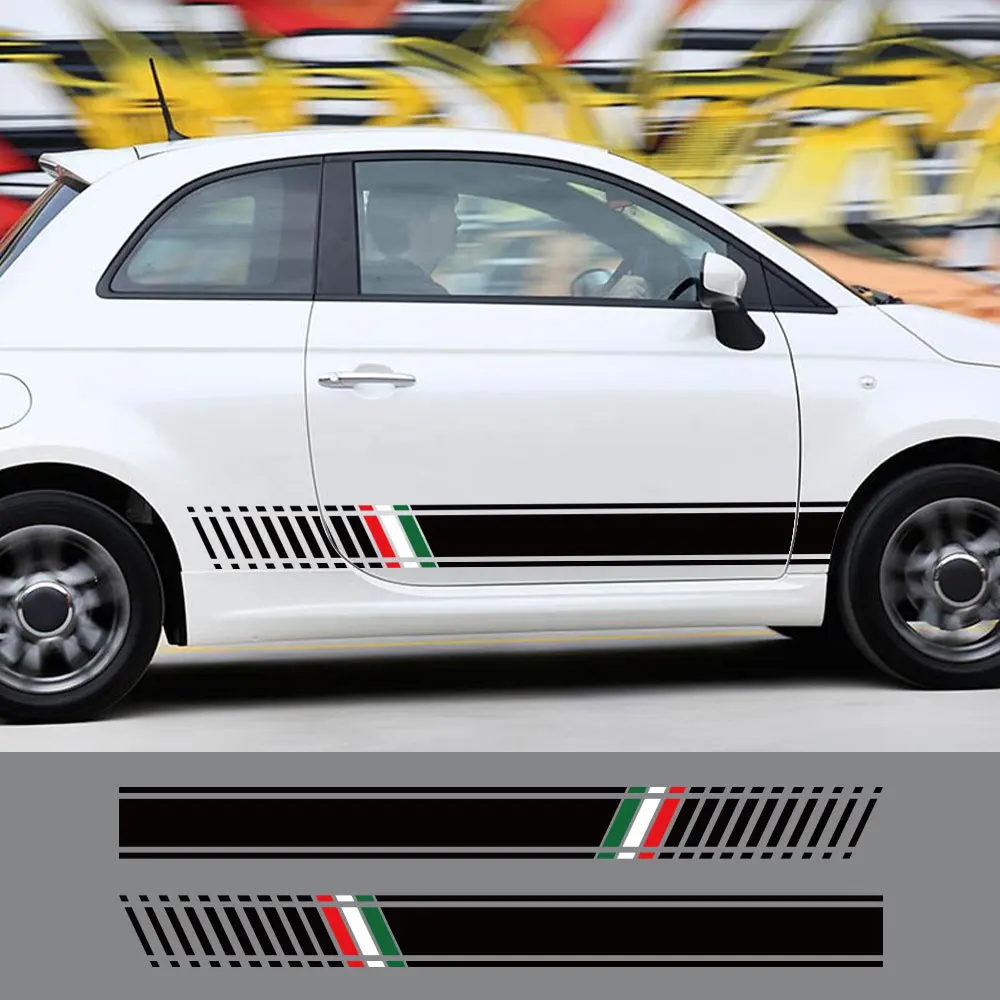 

2Pcs Car Both Door Side Stickers Auto Body Decor Cover Graphics Stripes Vinyl Film Decals Accessories For Fiat 500 Abarth 595