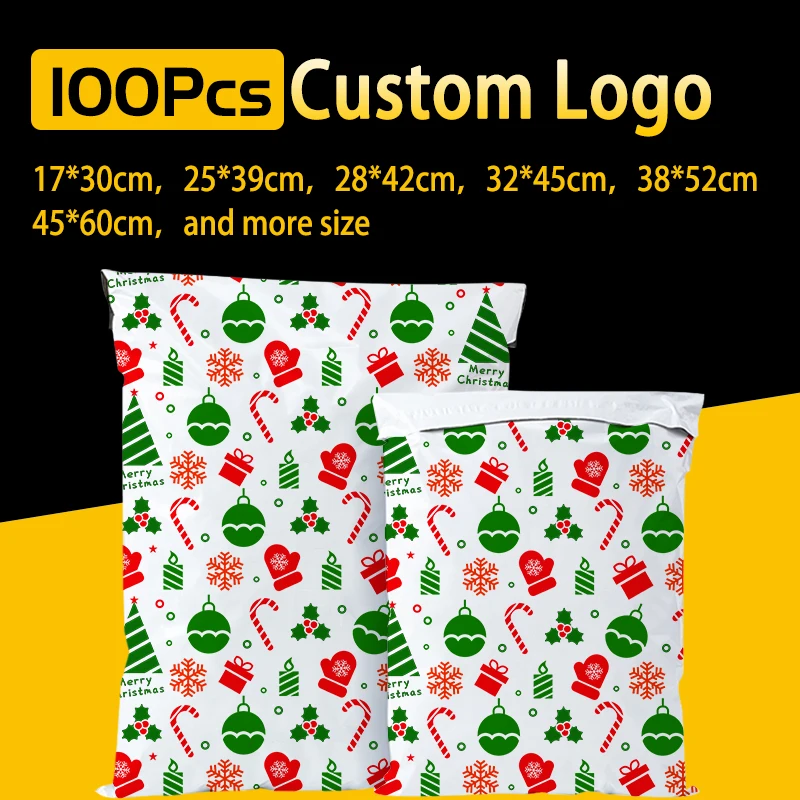 

Christmas Gift Pine Tree Snow Customized Envelope Mailing Bags To Pack Products Sending Package Shipping Small Business Supplies