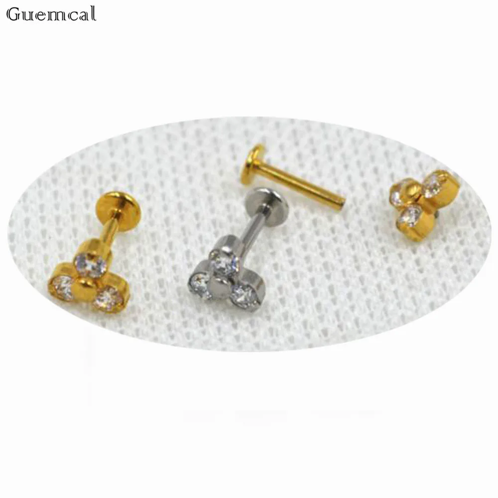 

Guemcal 1 Pcs 16G Flower Diamond Zircon Lip Nail Titanium Steel Lip Ring Ear Stud Ear Bone Nail Tattoo Fashion Jewelry Piercing