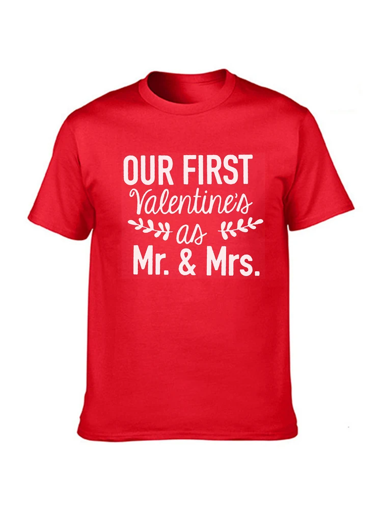 Женские и мужские футболки с надписью First Valentines As Mr Mrs | Женская одежда