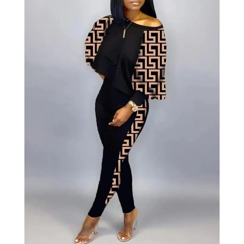 

Plus Size Print Two Piece Set Women 3XL Plus Casual 2023 New Matching Sets Female Animal Print Blouse Tops Pencil Pants Sets