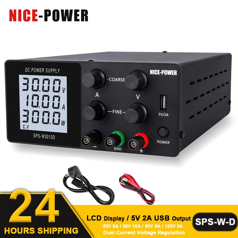 

Nice-power DC Laboratory 30V 10A 60V 5A 120V 3A Lab Power Supply Adjustable AC 220V/110V Regulated Stabilizer USB 5V 2A Repair