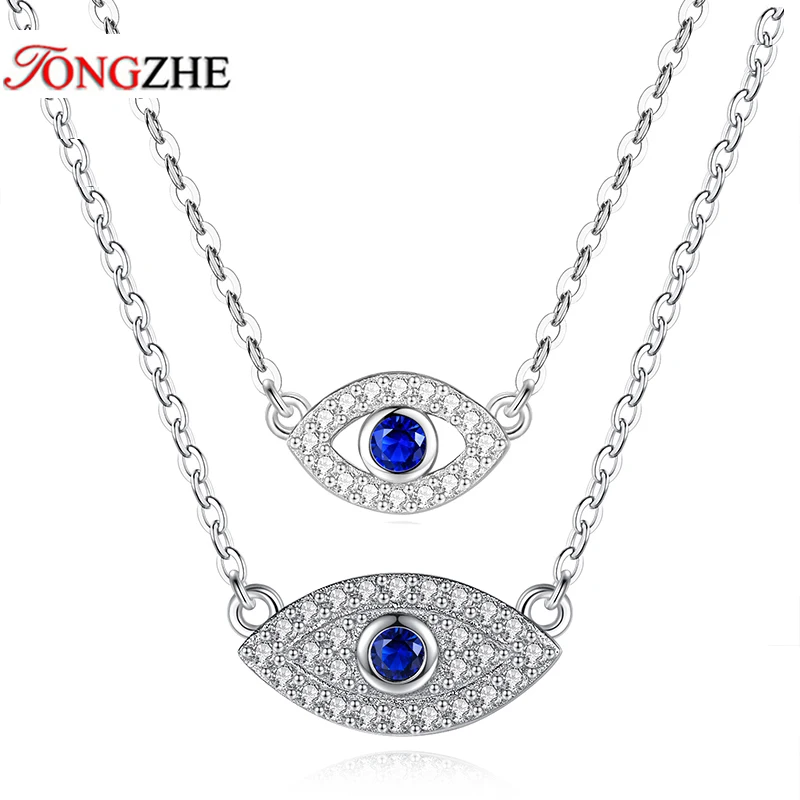 

TONGZHE Evil Eye Necklace 925 Sterling Silver Blue Necklace Blue Stone Eye Choker Necklace For Women Gift Turkey Jewelry