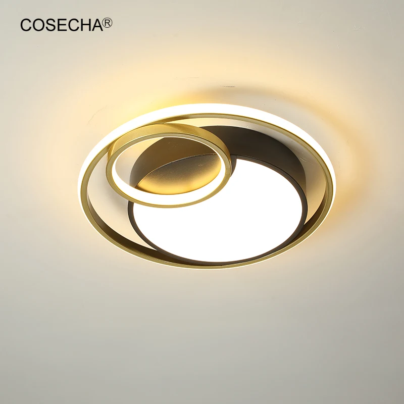 

Black Round Led Ceiling Lamp Gold Flush Mount Light Dia42/52Cm Contemporary Bedroom Ceiling Lights Interior Dimmable Deco Lamp