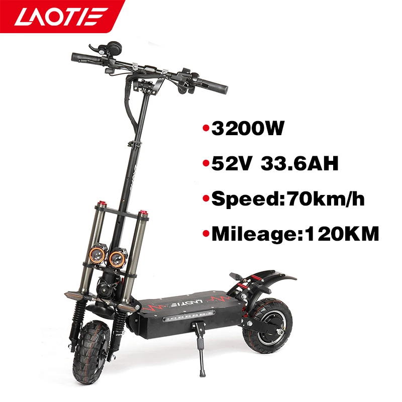 LAOTIE T30 3200 Вт электрические скутеры 70 км/ч скорость 52 в/33.6Ah батарея электрический скутер для взрослых 10 дюймов внедорожные шины 120 км Milage