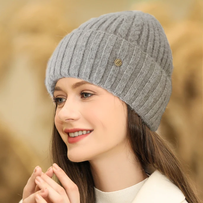 

Xthree Angola Winter Hat for Women Beanie Hat Knitted Rabbit Fur Skullies Hat Warm Bonnet Cap Female Hats for Girl Hat