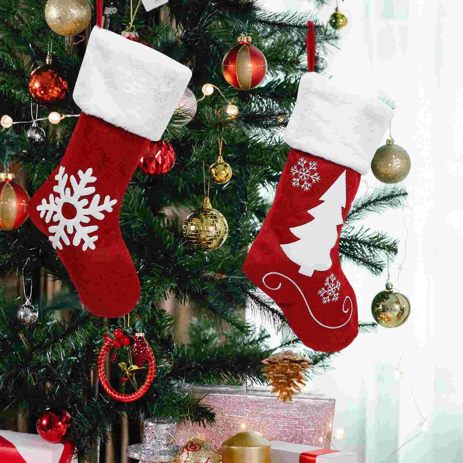 

2pcs Adorable Creative Snowflake Stockings Christmas Stockings for Stair Handrail Fireplace