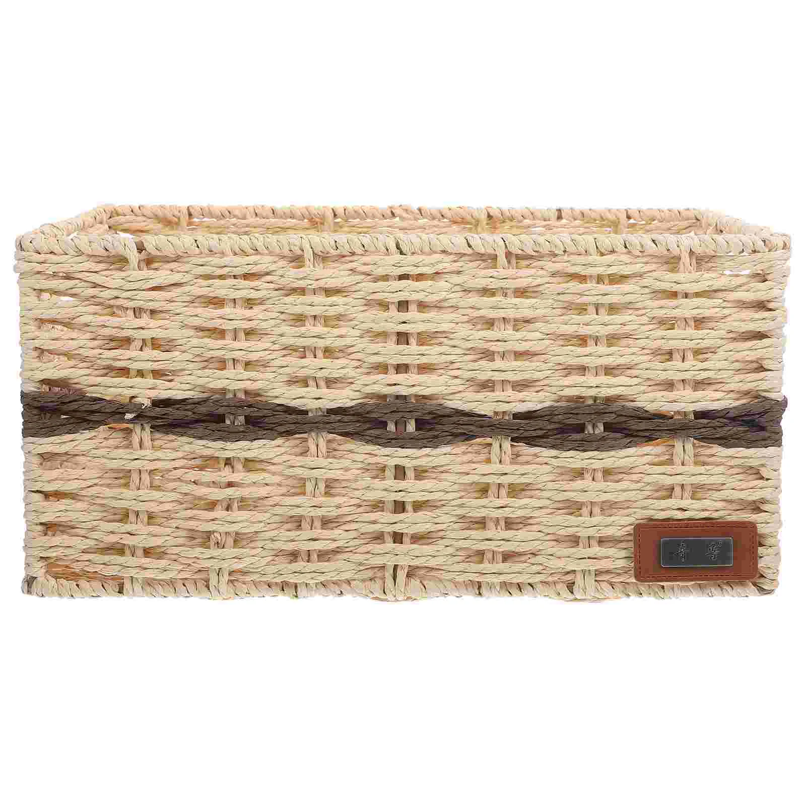 

Straw Storage Basket Bin Woven Handle Bins Lids Home Field Desktop Container Iron Multipurpose Sundries