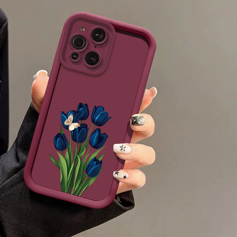 Фото Чехол для телефона с рисунком синих цветов для OPPO F19 Pro Plus F19S F21 Find X8 X5 Pro X3 Lite F9 F17, силиконовый матовый противоударный чехол №1