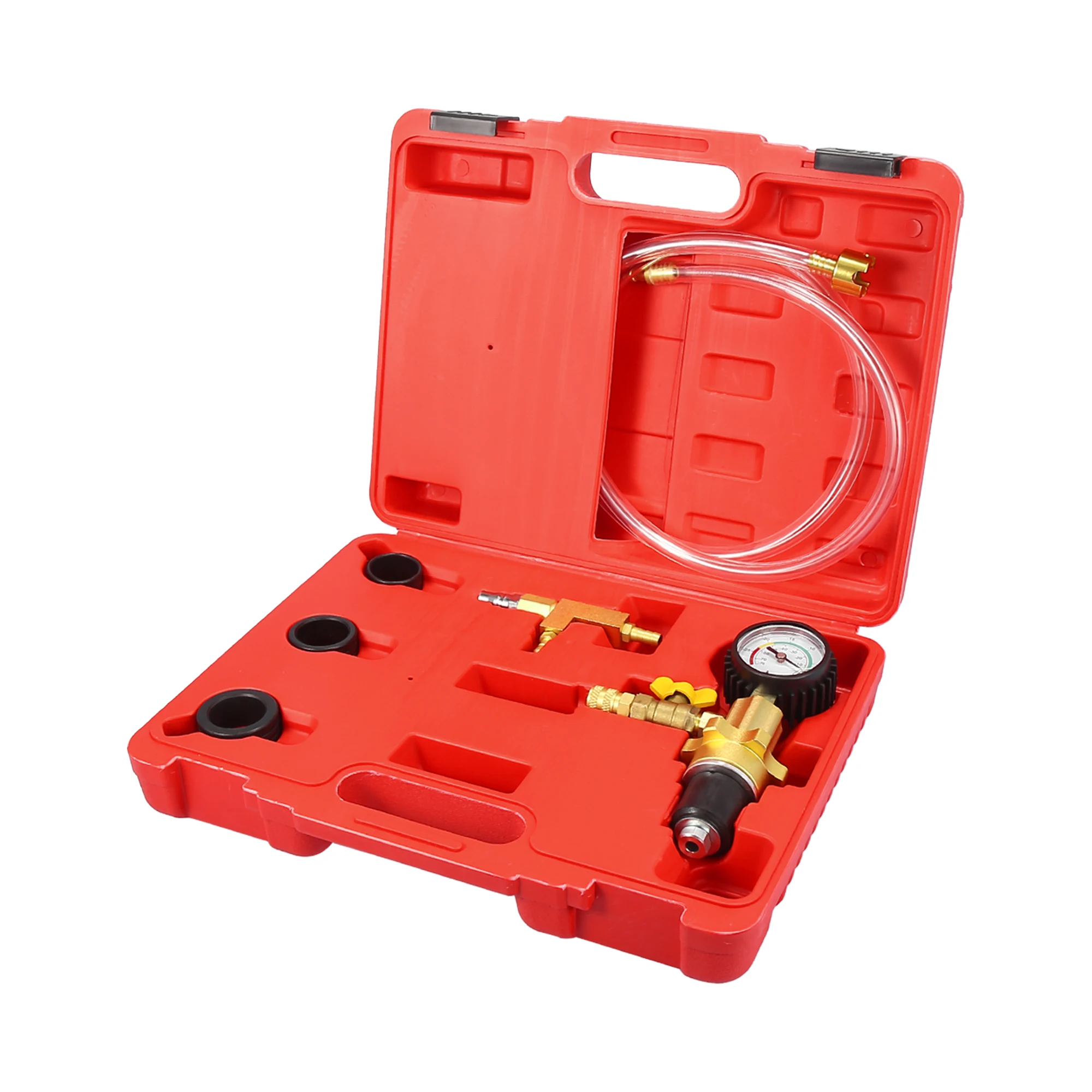 X Autohaux Auto Engine Cooling System Vacuum Purge Gauge Radiator Coolant Refill Tool Kit with 3 Sizes Adapter Case Hose for Car |