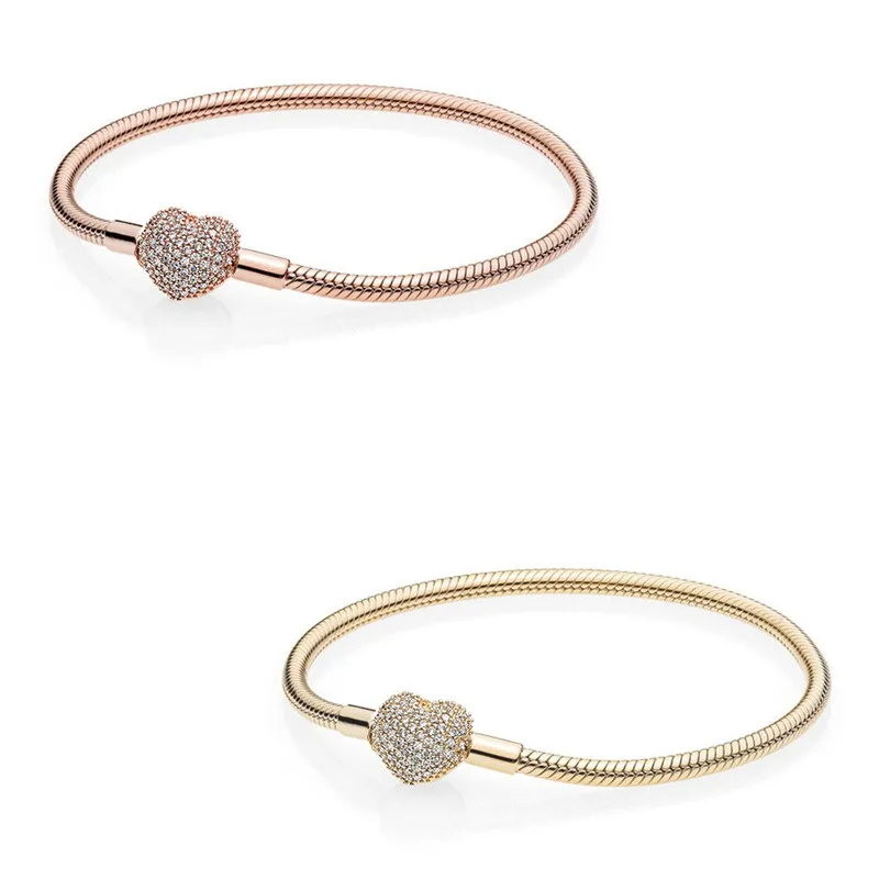 

Authentic 925 Sterling Silver Moments Rose Heart Clasp With Crystal Bracelet Bangle Fit Bead Charm Diy Fashion Jewelry