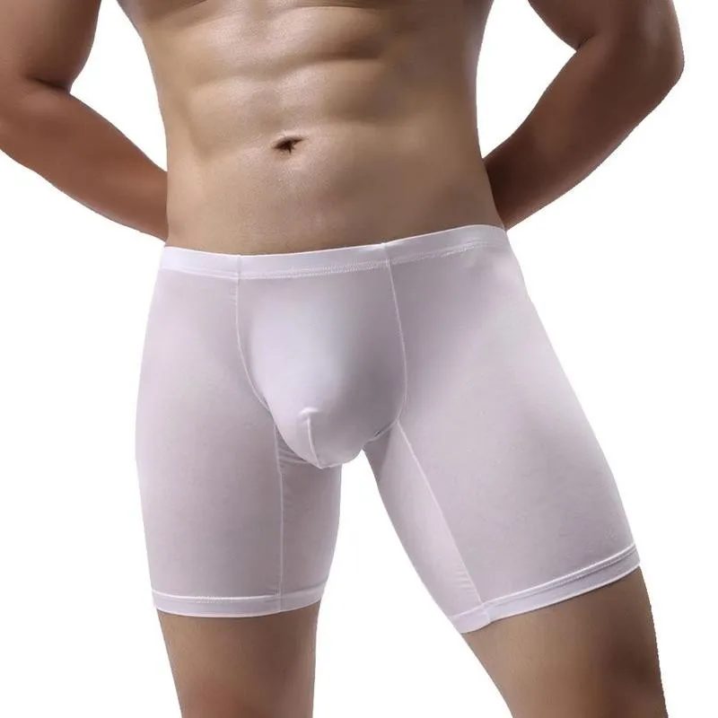 Sexy Men Ice Silk Underwear Long Leg Transparent Panties Breathable Boxer Men's Boxers Shorts Underpants